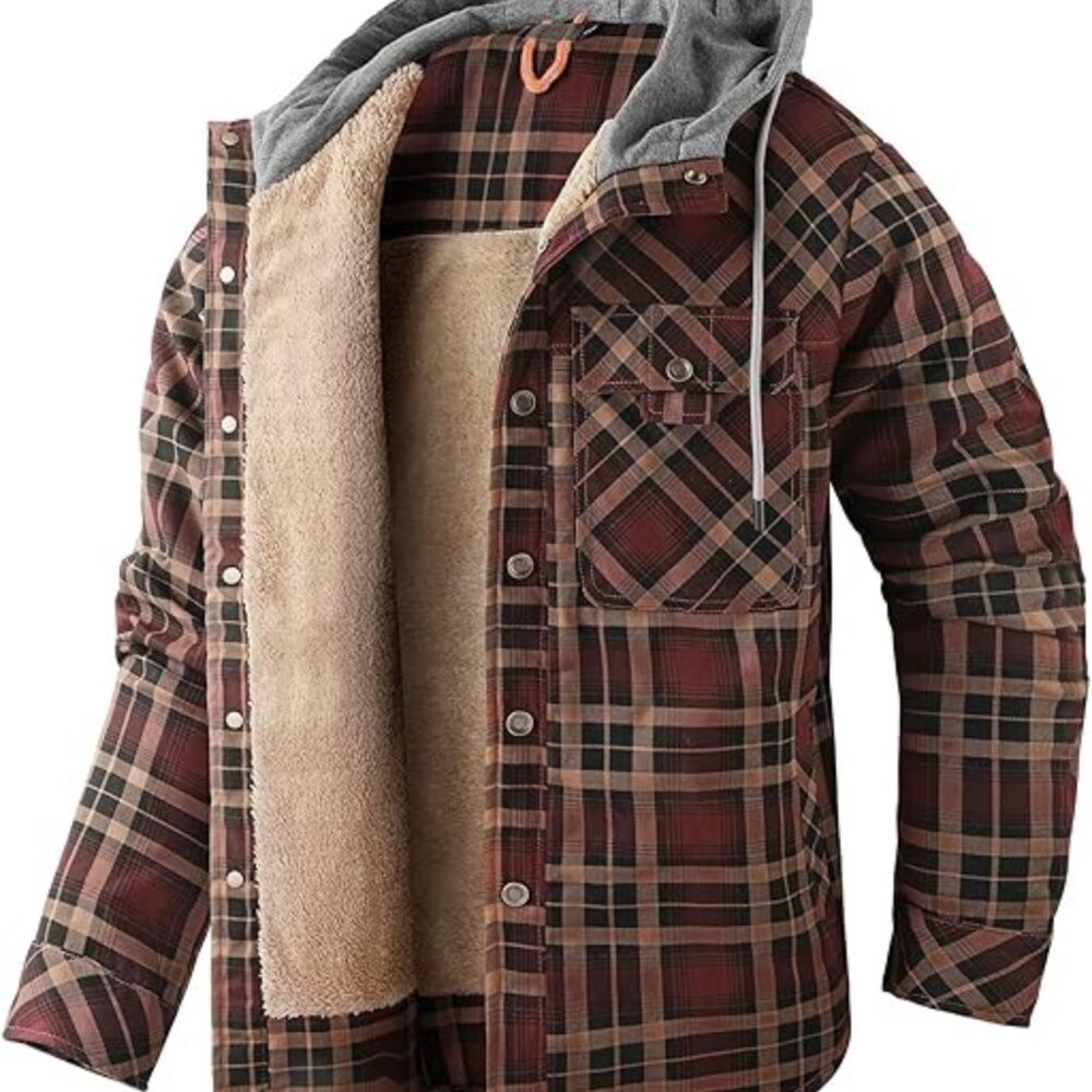 *NEW* Men's Hooded Casual Thicken Plaid Work Jacket